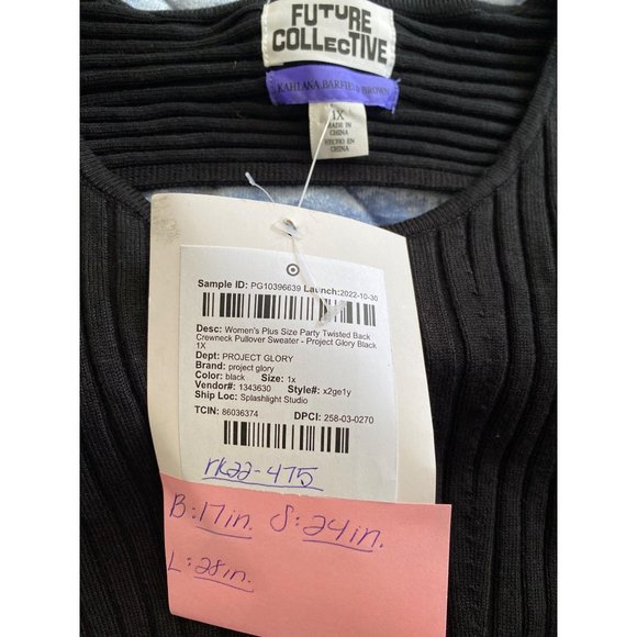 Women's Party Twisted Back Crewneck Pullover Sweater Future Collective Black 1X - Picture 6 of 10